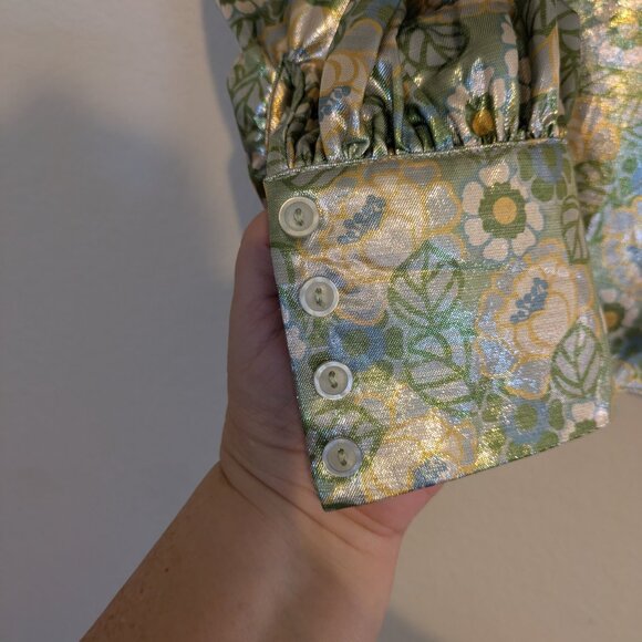 Halloween 🎃 Disco Queen xs Vibrant Metalshine Blouse w/Puff Sleeves 70's Vibe - Picture 4 of 9